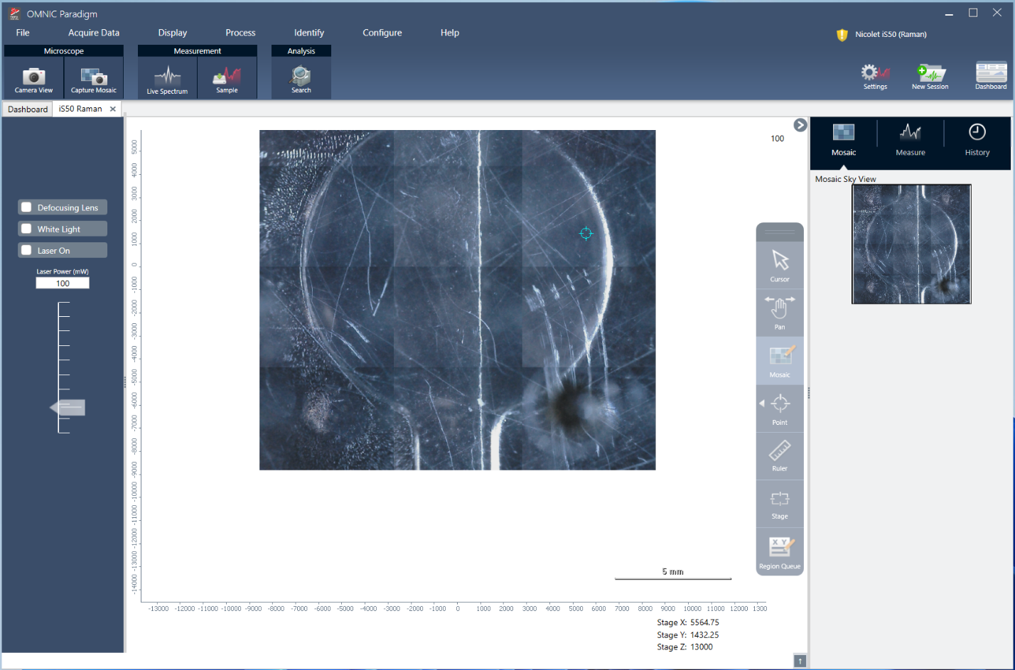 Mosaic view when using the Raman module with OMNIC Paradigm software